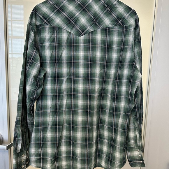 Wrangler Wrancher Plaid Pearl Snap Button Shirt Mens L Rodeo Western Green Plaid - Picture 4 of 4